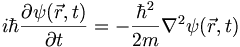 
i \hbar \frac{\partial \psi(\vec{r}, t)}{\partial t} = - \frac{\hbar^2}{2 m} \nabla^2 \psi(\vec{r}, t)
