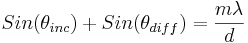 
 Sin(\theta_{inc})+ Sin(\theta_{diff})=\frac{m \lambda}{d}
