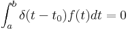 \int _ a ^ b \delta (t - t_0) f(t) dt = 0