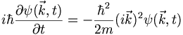 
i \hbar \frac{\partial \psi(\vec{k}, t)}{\partial t} = - \frac{\hbar^2}{2 m} (i \vec{k})^2 \psi(\vec{k},t)
